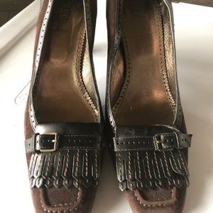 J. CREW Green/brown Suede Leather Kiltie Buckle High Heels Pumps  Career Sz 8.5